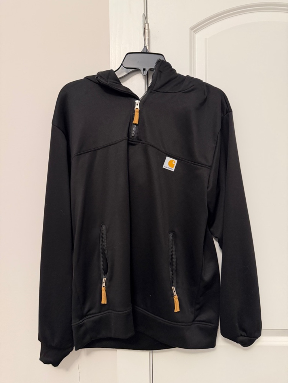 Carhartt Black Hooded Quarter-Zip Pullover with Tan Accents